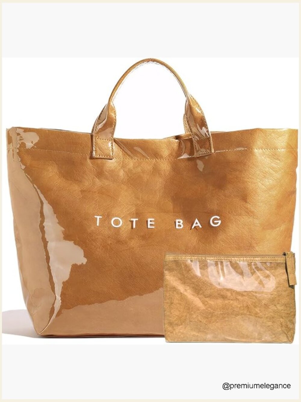 Large PVC Tote Bag with Kraft Paper Print Hobo Handbag for Work Beach Travel